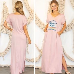 California Huntington Beach Mauve Pink Maxi T-Shirt Dress